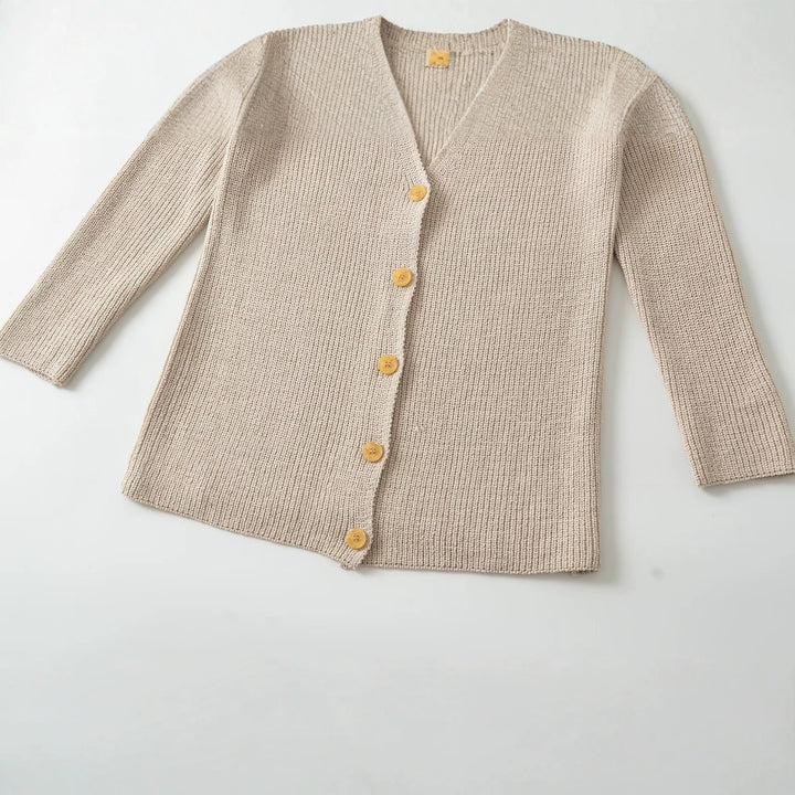 Damen Longline-Strickcardigan mit V-Ausschnitt und durchgehender Knopfleiste Drune