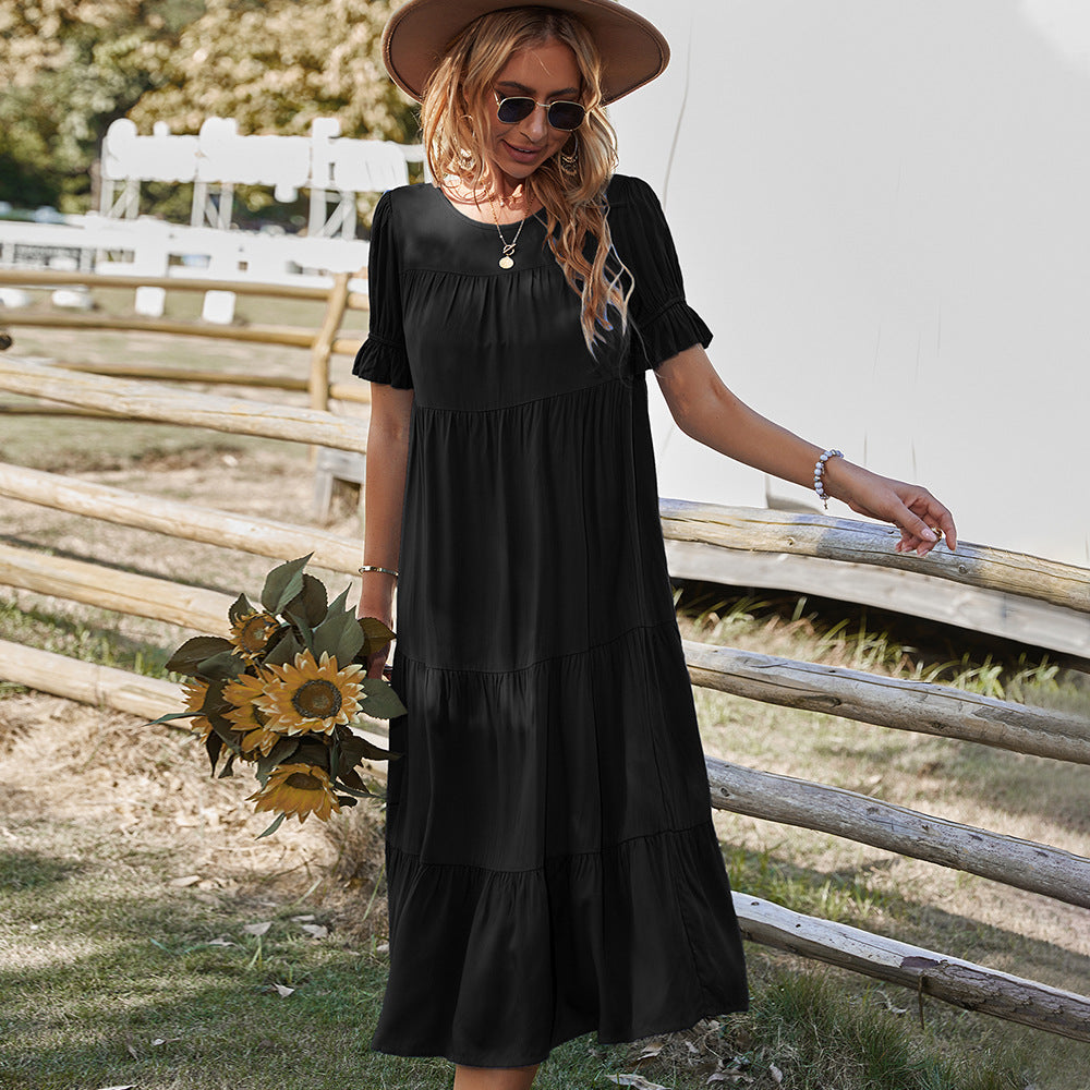 Damen Midikleid mit Rüschendetails und fließendem Schnitt Drune
