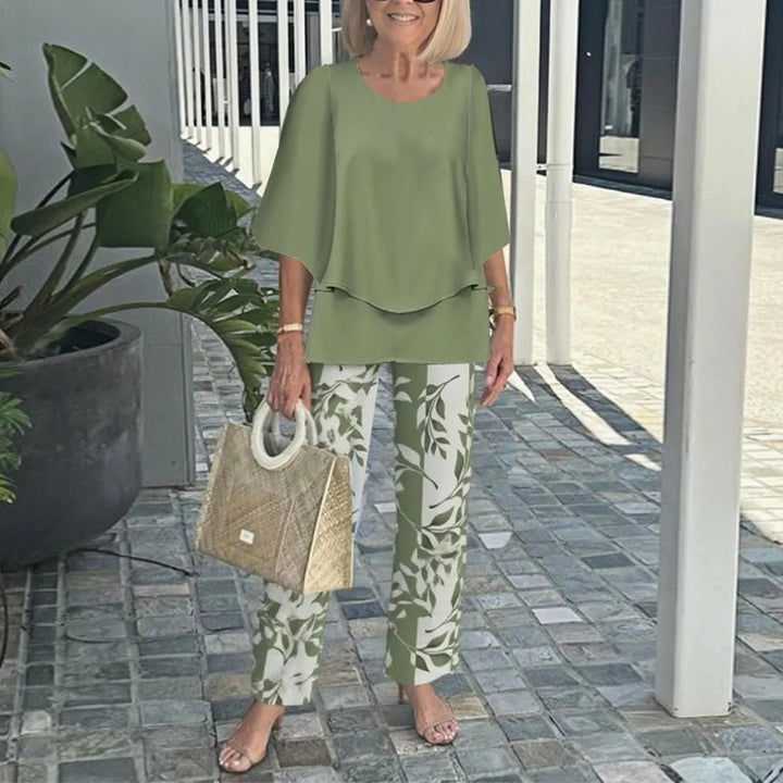 Damen nan Lagen-Tunika mit Cape-Ärmeln und knöchellanger Geradebeinhose mit Grafikprint Drune