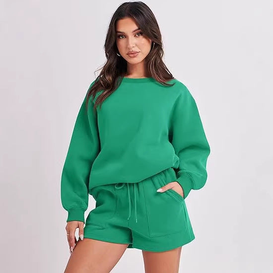 Damen Lässiges Sweatset mit Oversize‑Sweatshirt und hochgeschnittenen Shorts Drune