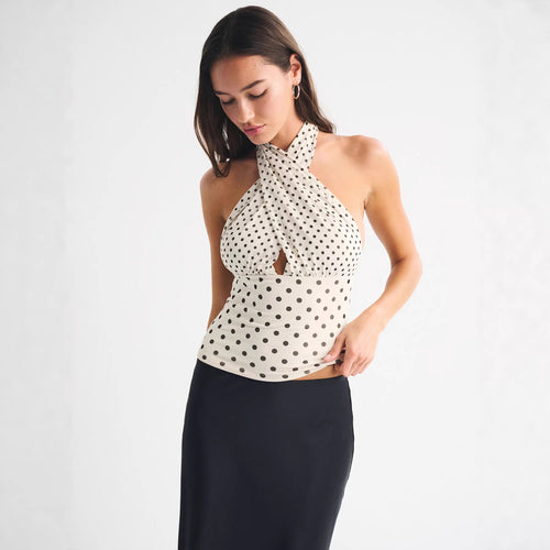 Damen Wickeloberteil mit schickem Punkte-Design und tiefem Ausschnitt Drune