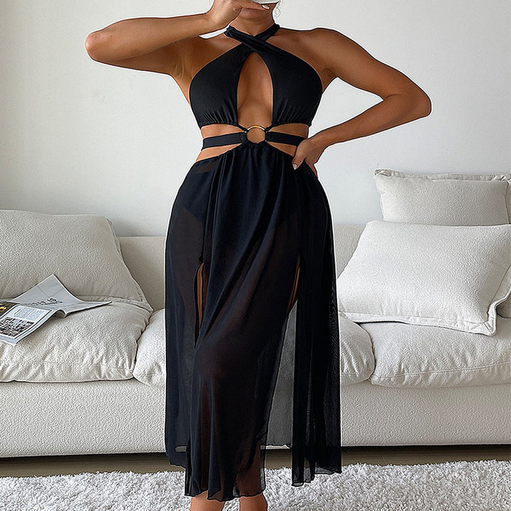 Damen Maxi-Strandkleid mit Cut-Out-Passform und dekorativem Ring Drune