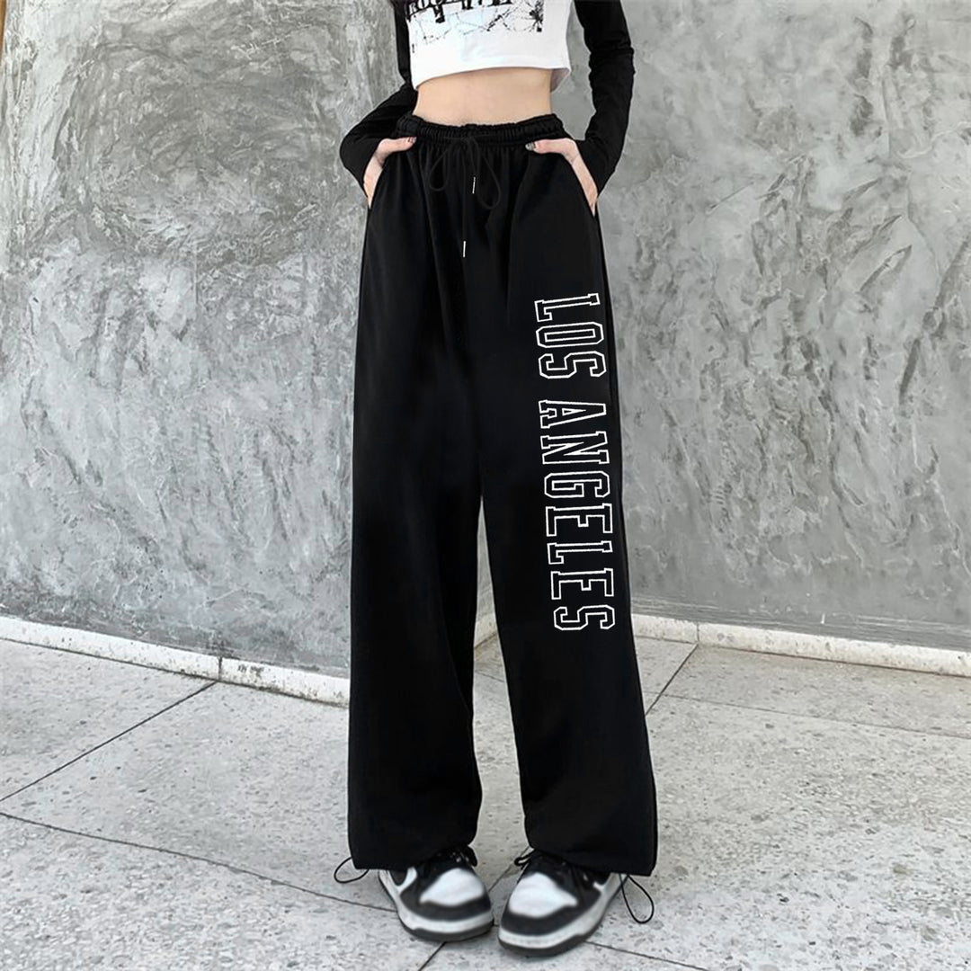 Damen nan weiche Highwaist-Sweatpants mit seitlichem New York-Print, elastischem Bund und Kordel Drune