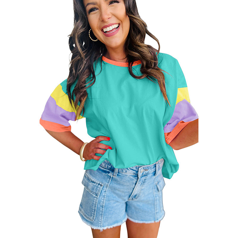 Damen lässiges T-Shirt mit bunten Ärmeln Drune