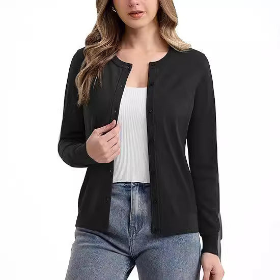 Damen kurzärmliger Strickcardigan mit eleganten Knöpfen und feiner Textur Drune