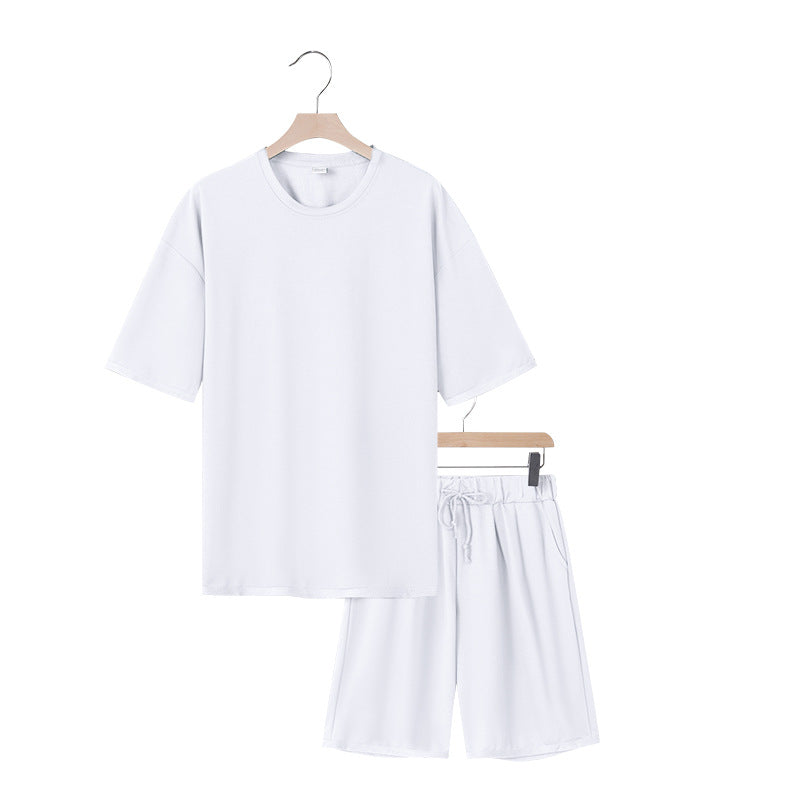 Herren nan entspannter Jersey-Set mit verlängertem Rundhals-T-Shirt und elastischen Kordelzug-Shorts Drune