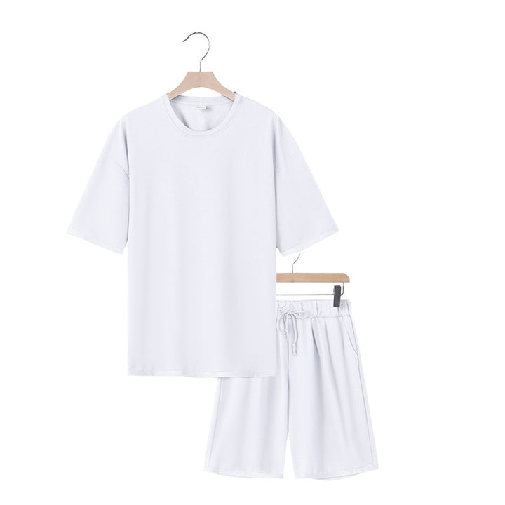 Herren nan entspannter Jersey-Set mit verlängertem Rundhals-T-Shirt und elastischen Kordelzug-Shorts Drune