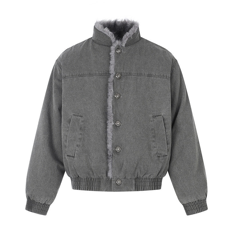 Damen gefütterte Denim-Bomberjacke mit Teddykragen und elastischem Saum Drune