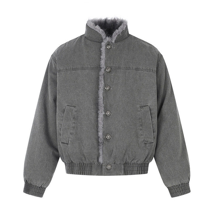 Damen gefütterte Denim-Bomberjacke mit Teddykragen und elastischem Saum Drune