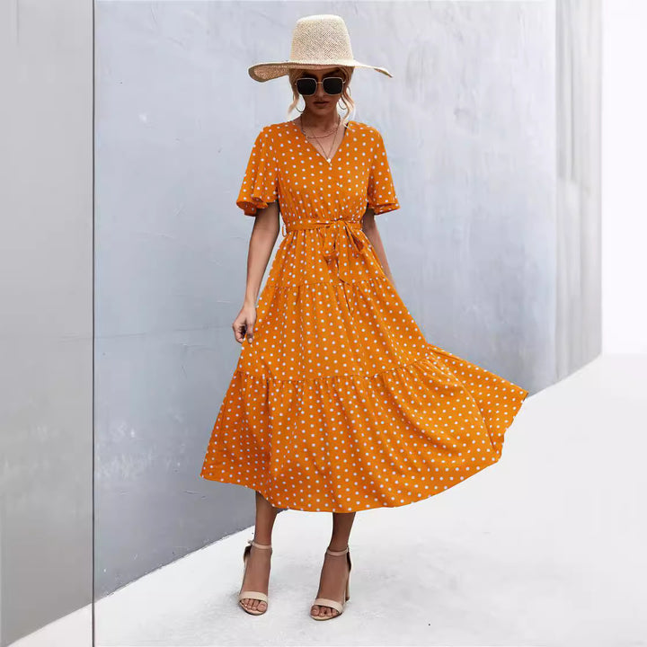 Damen Midikleid mit floralem Design und bindbarem Taillenband Drune