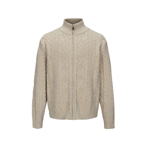 Herren Strick-Zipjacke mit Zopfmuster und hohem Stehkragen Drune