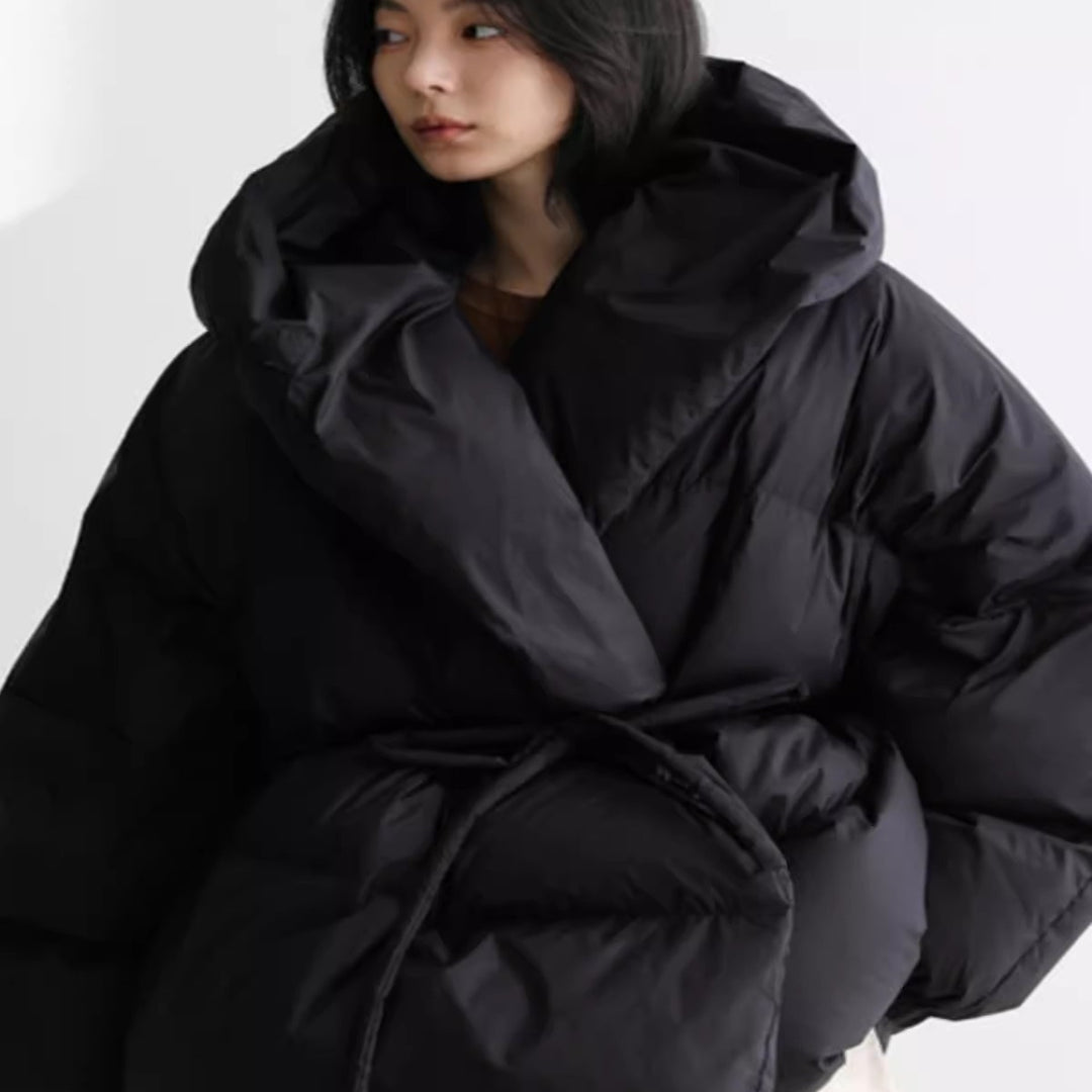 Damen Oversized Stepp-Winterjacke mit XXL-Kapuze und Kordeltaillenband Drune