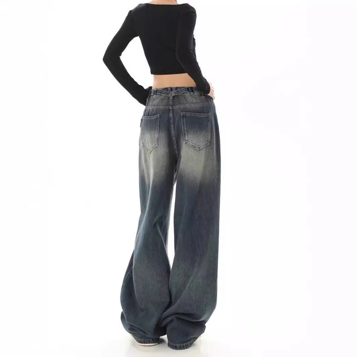 Damen Weite Jeanshose mit hohem Bund Drune