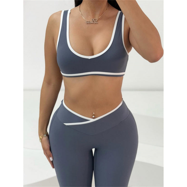 Damen Sportliches Zweiteiler Set mit kurzer Oberteil und flared Leggings Drune