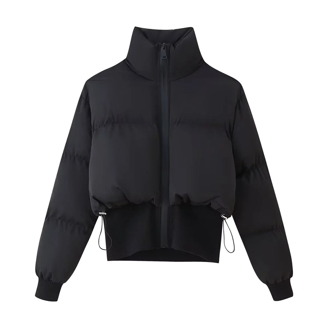 Damen modische cropped Daunenjacke mit hohem Kragen und praktischen Taschen Drune