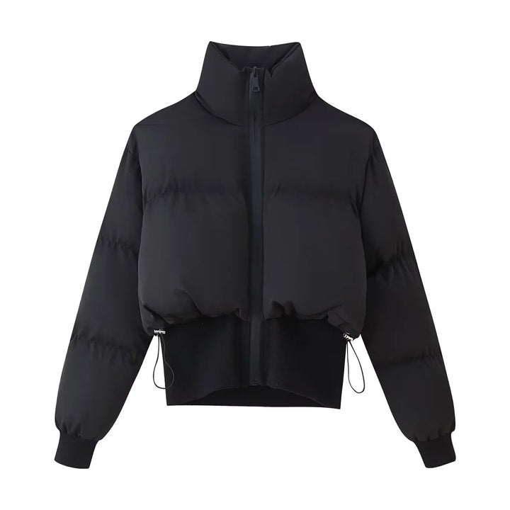 Damen modische cropped Daunenjacke mit hohem Kragen und praktischen Taschen Drune