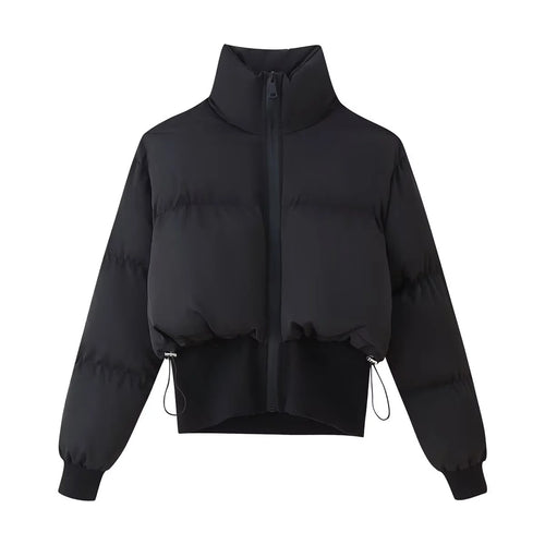 Damen modische cropped Daunenjacke mit hohem Kragen und praktischen Taschen Drune