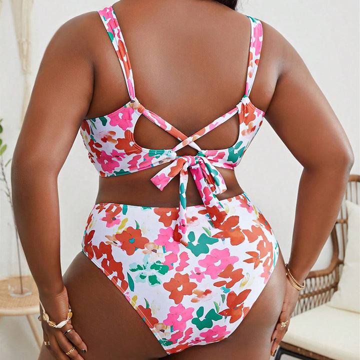 Damen Crop-Top Bikini mit floralem Muster Drune