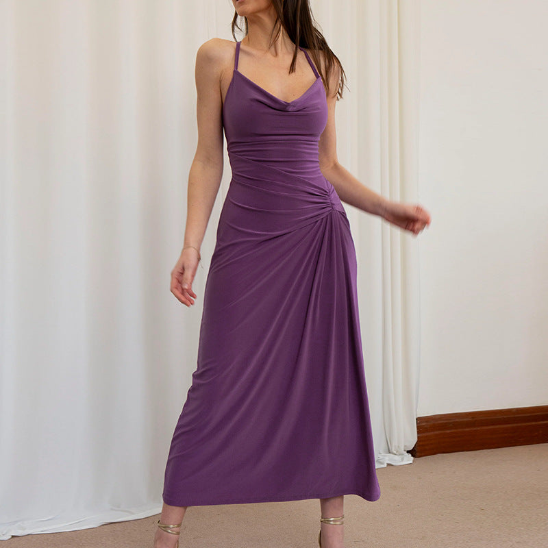 Damen Elegantes Maxikleid mit asymmetrischem Cowl-Ausschnitt und stilvoller Raffung Drune
