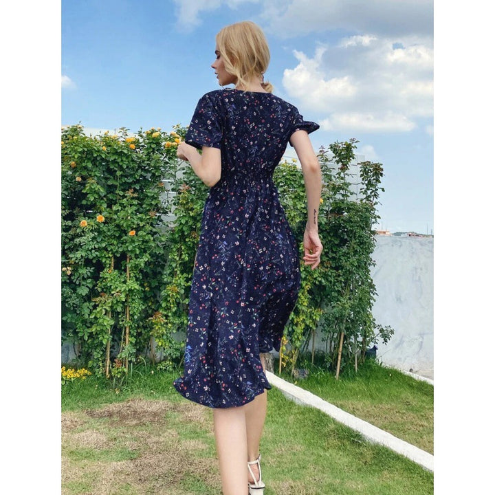 Damen Midi-Kleid mit floralen Mustern und schwingendem Saum Drune