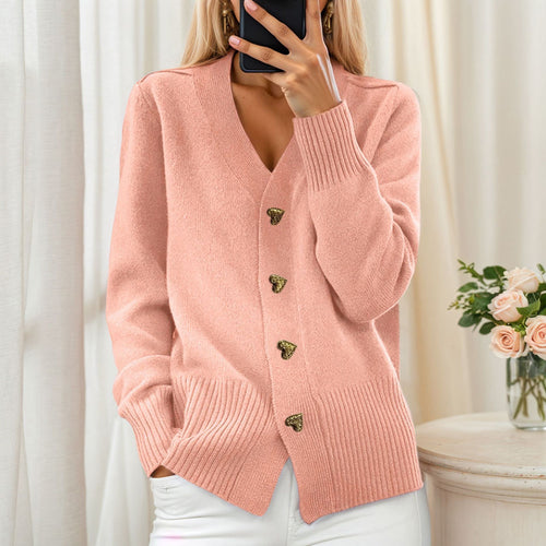 Damen nan lockerer Strickcardigan mit Herzknöpfen und geripptem Saum Drune