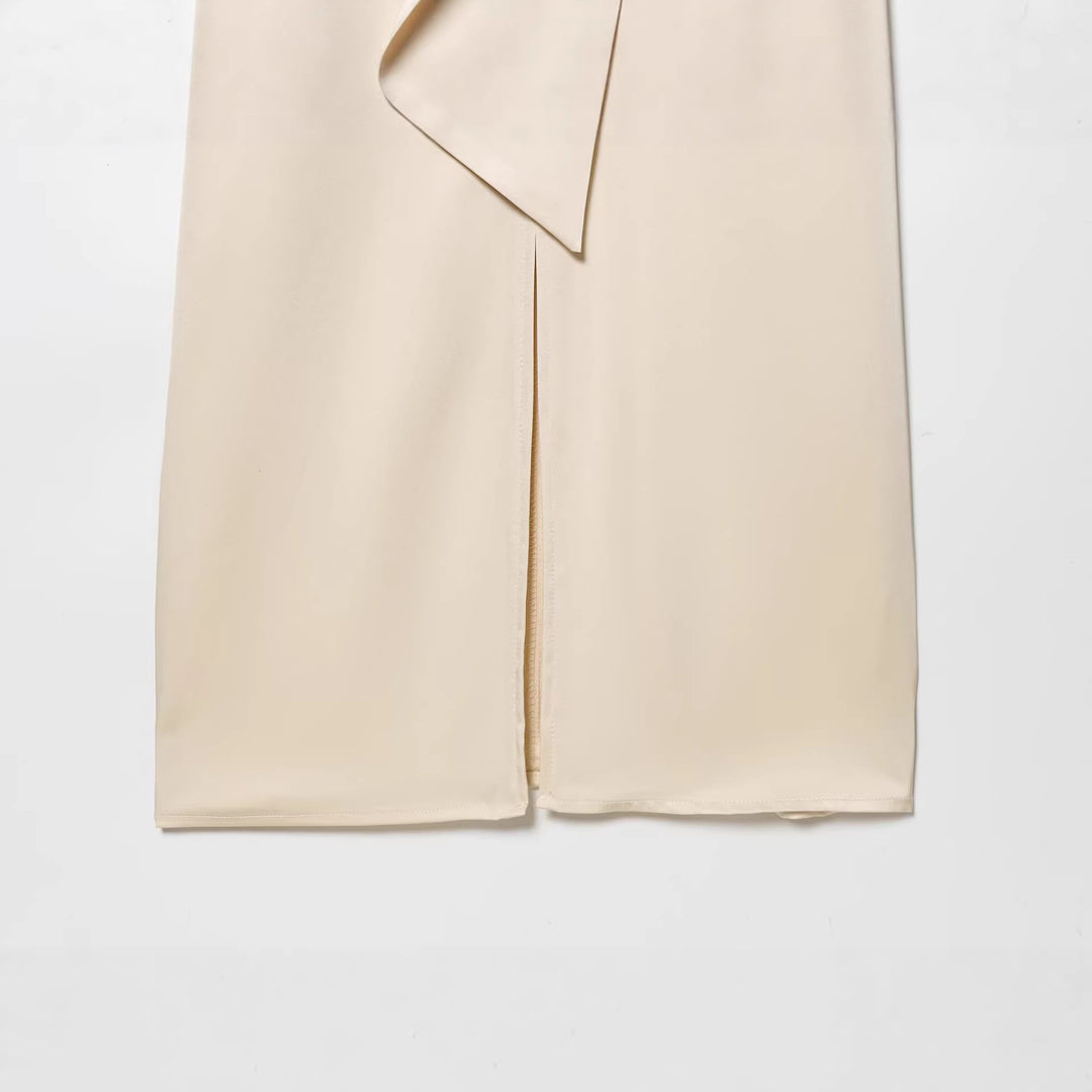 Damen Langes Hemdblusen-Kleid mit Schleifenkragen und Kimonoärmeln Drune