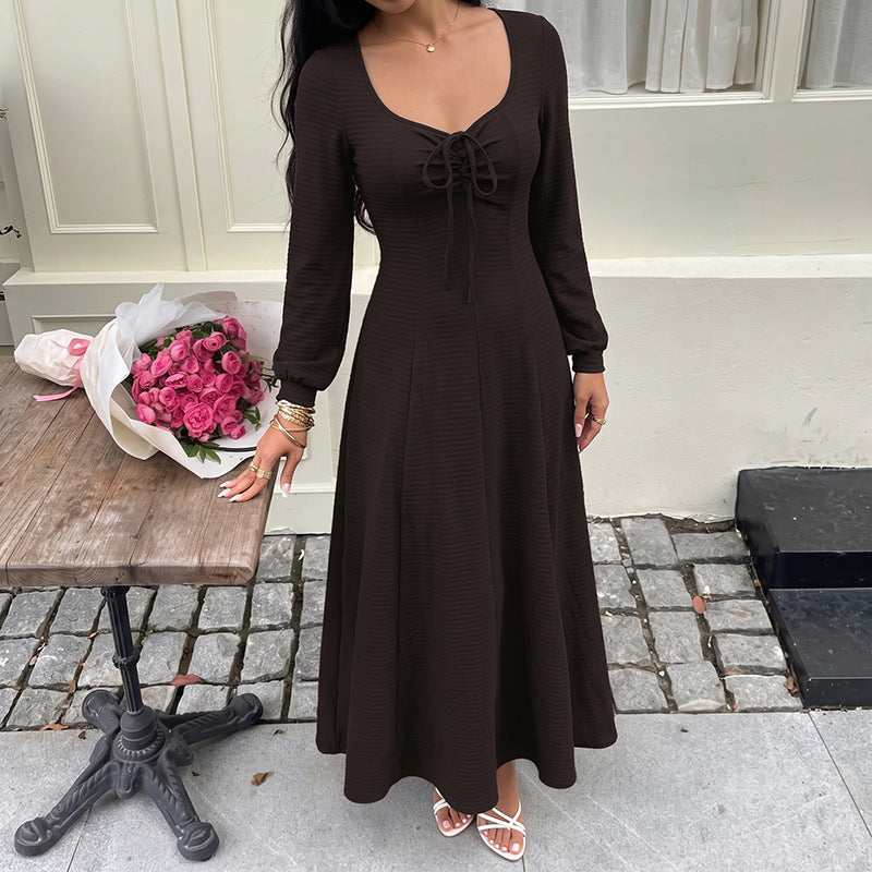 Damen Elegantes Maxikleid mit Schnürdetails Drune