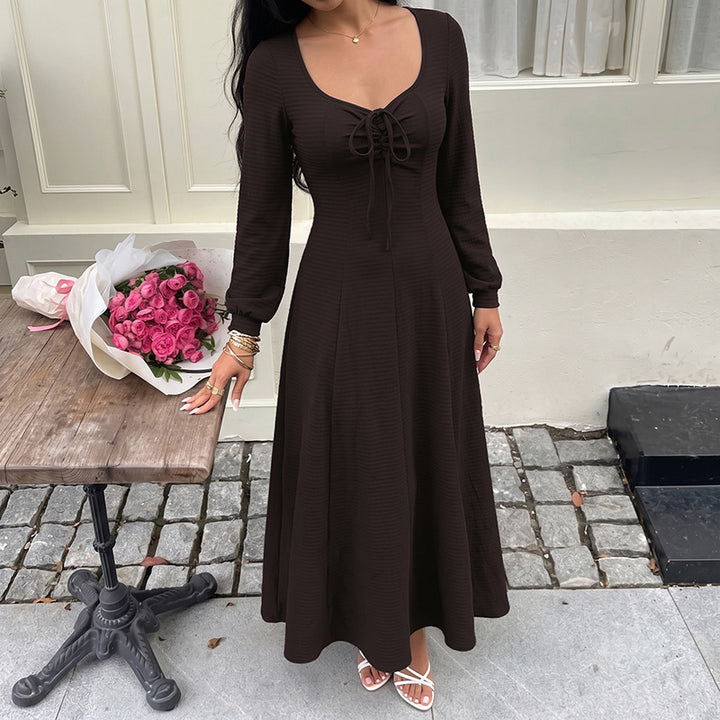Damen Elegantes Maxikleid mit Schnürdetails Drune