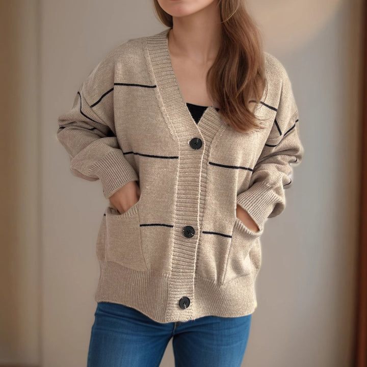 Damen gemütliche Strickjacke mit Taschen und Knopfdetails Drune