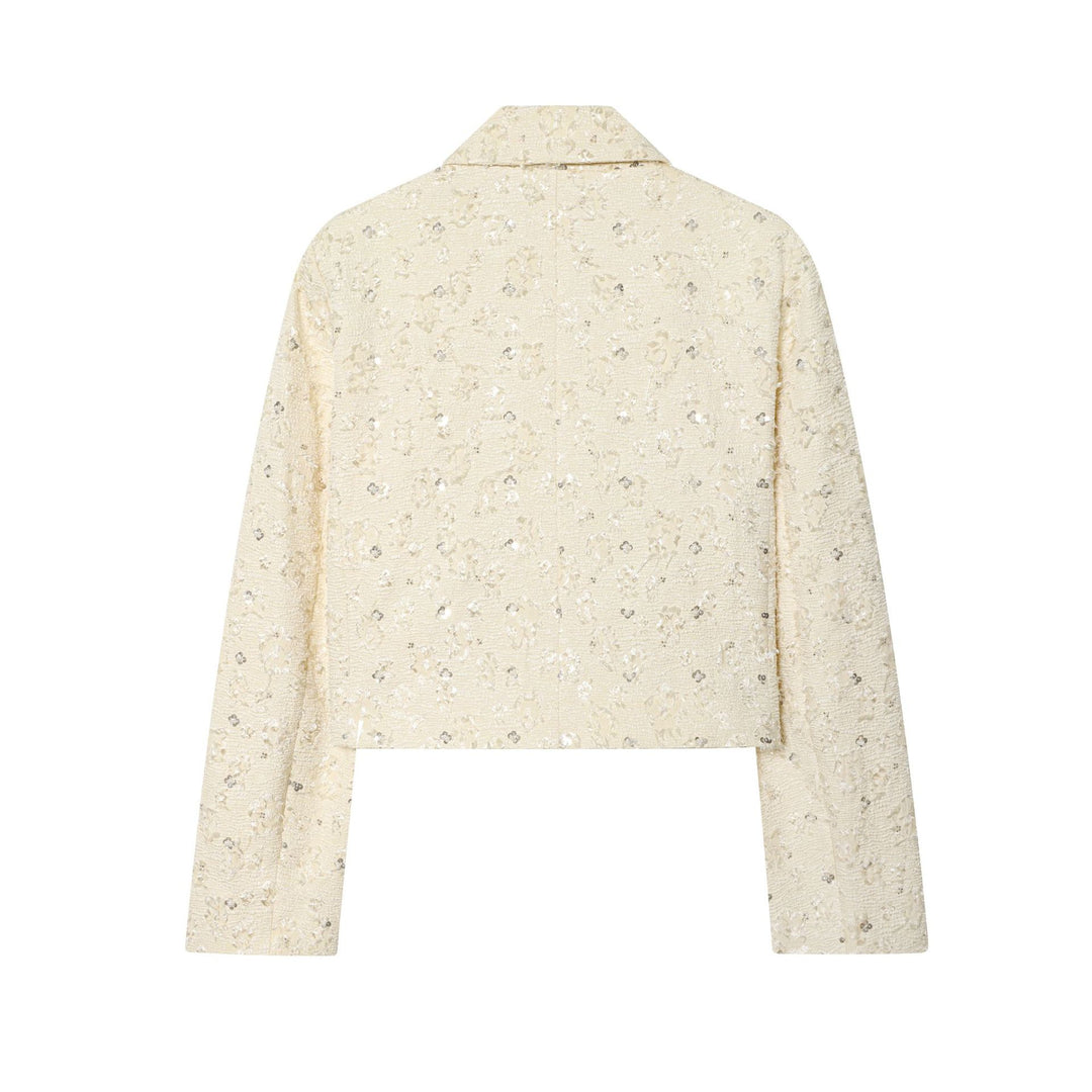 Damen Kurzer Bouclé-Blazer mit Paillettenbesatz und Reverskragen Drune