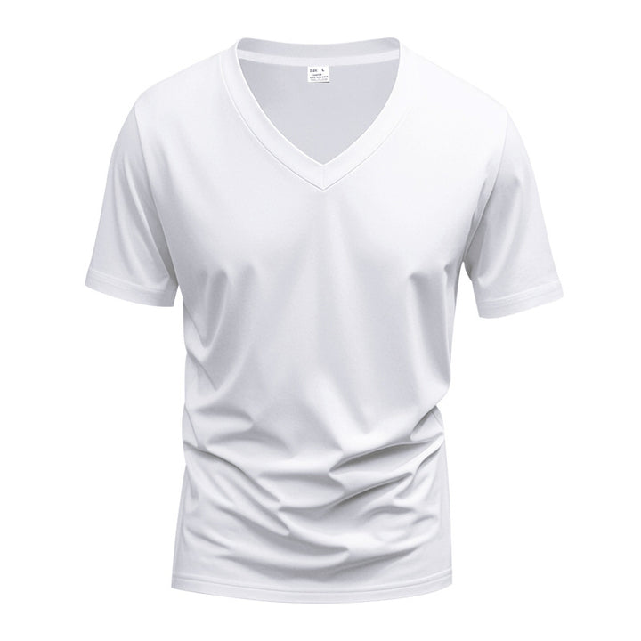 Herren nan klassisches V-Ausschnitt T-Shirt aus feinem Baumwolljersey mit verstärktem Nackenband und Doppelnaht Drune