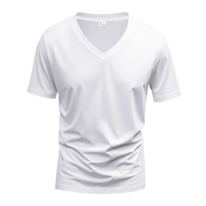 Herren nan klassisches V-Ausschnitt T-Shirt aus feinem Baumwolljersey mit verstärktem Nackenband und Doppelnaht Drune