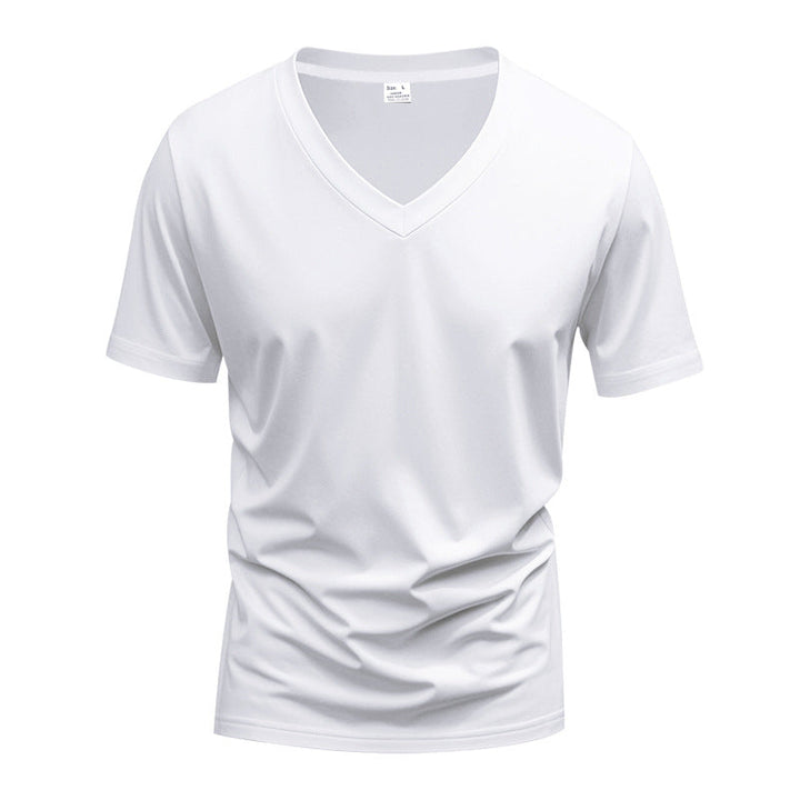 Herren nan klassisches V-Ausschnitt T-Shirt aus feinem Baumwolljersey mit verstärktem Nackenband und Doppelnaht Drune