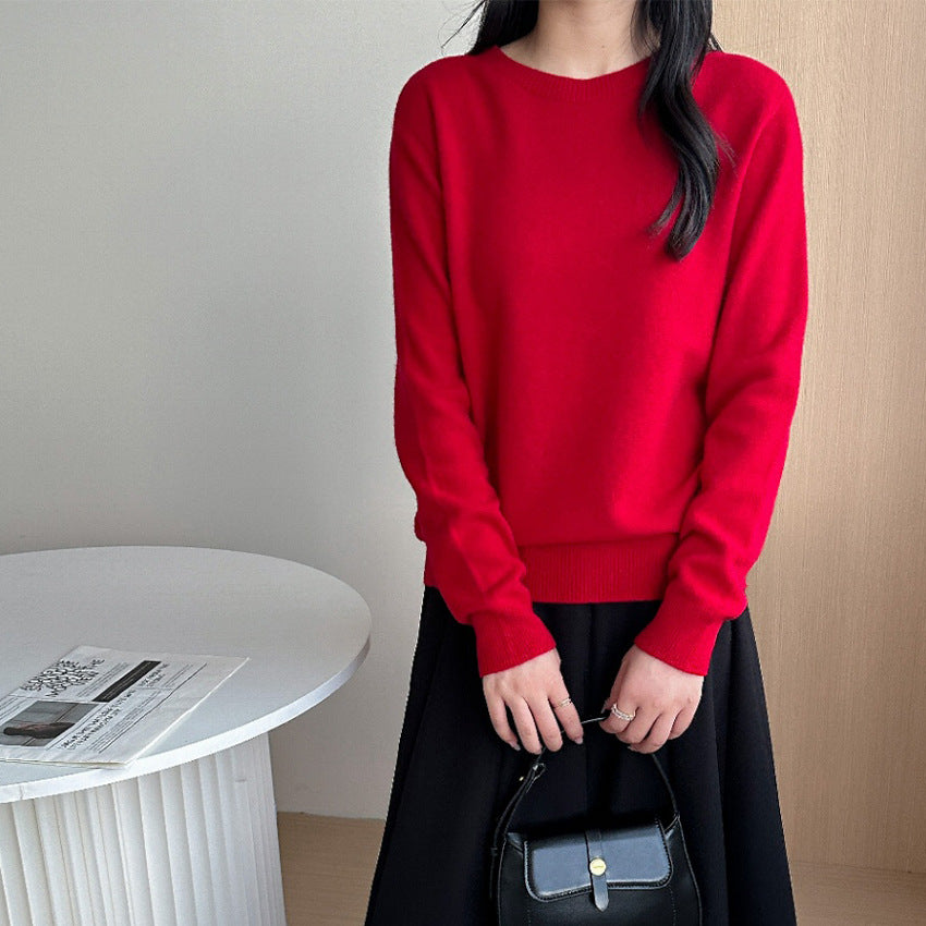 Damen Feiner Rundhals-Pullover aus Kaschmir-Mix mit gerippten Bündchen Drune