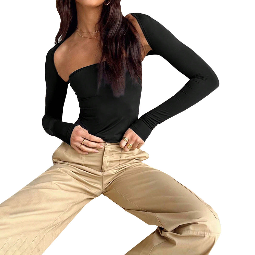 Damen asymmetrisches One-Shoulder Longsleeve-Top mit Bandeau-Optik Drune