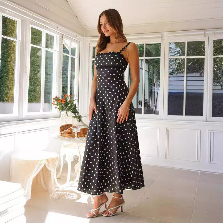 Damen Maxikleid mit Spitze und verspieltem Polka-Dot-Muster Drune