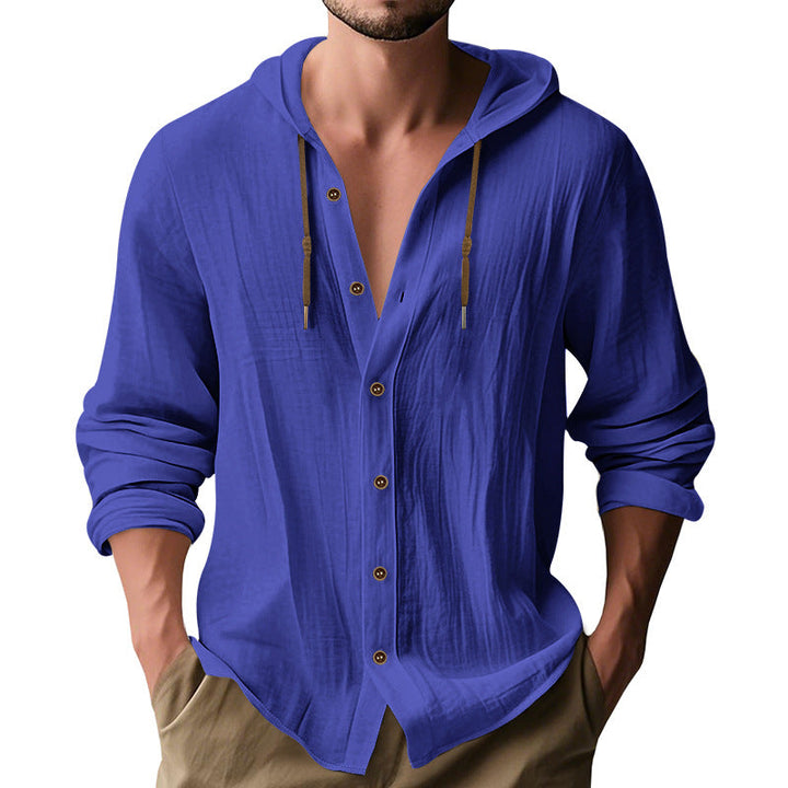 Herren nan leichtes Kapuzenhemdjacke aus Leinenoptik mit durchgehender Knopfleiste Drune