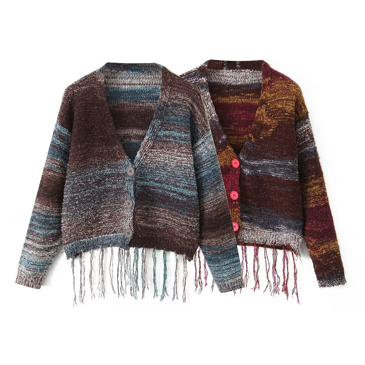 Damen Langärmliger Strickcardigan mit Fransen Drune