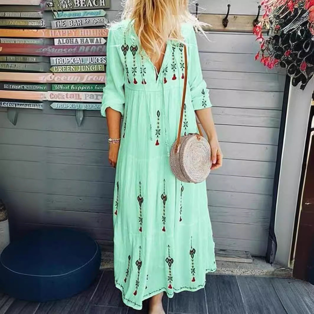 Damen Boho-Kleid mit kunstvoller bestickter Applikation und lässigem Schnitt Drune