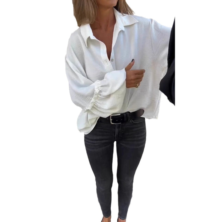 Damen lässige Hemdbluse mit Volantärmeln Drune