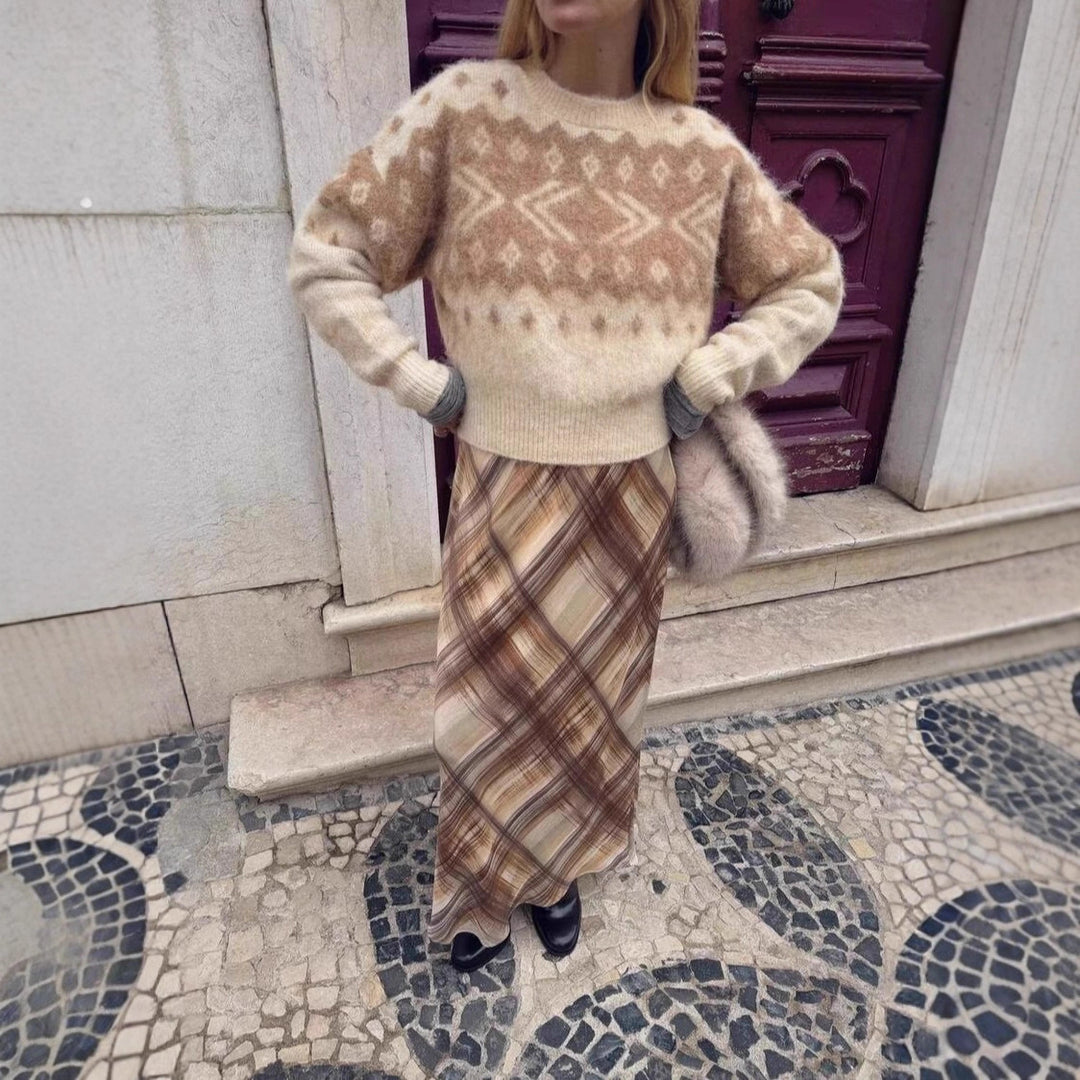 Damen Flauschiger Strickpullover mit Norwegermuster und kastiger Passform Drune