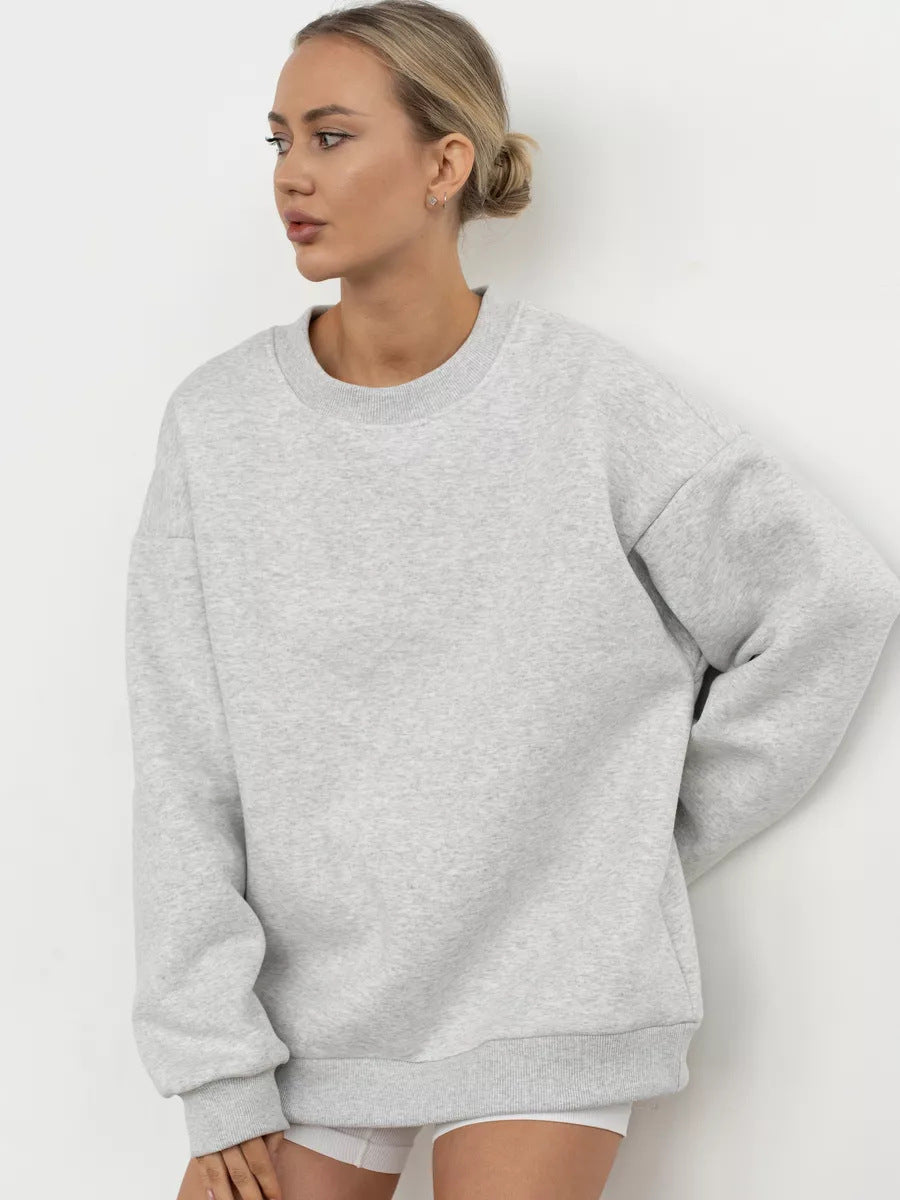 Damen oversized Sweatshirt mit Rundhalsausschnitt, French-Terry Innenfutter und überschnittener Schulter Drune