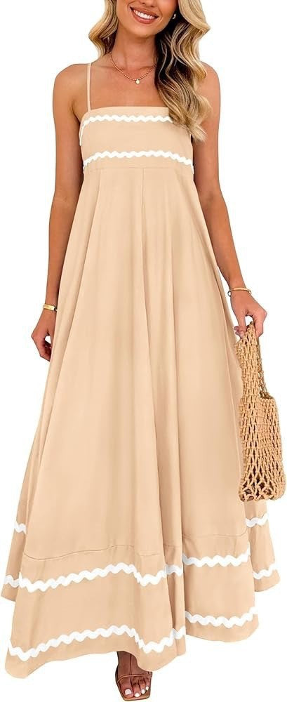 Damen Maxikleid mit eleganten Zierhörnchen und verstellbaren Trägern Drune