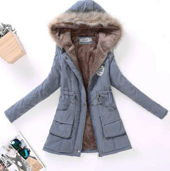 Damen taillierter Winterparka mit Teddyfutter Kunstfellkapuze und Tunnelzug Drune