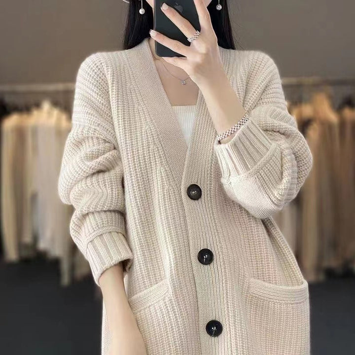 Damen kuschelige Strickjacke mit großen Taschen Drune
