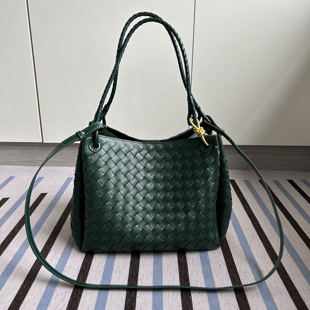 Damen Woven Leather Tote Bag mit verstellbarem Schultergurt Drune