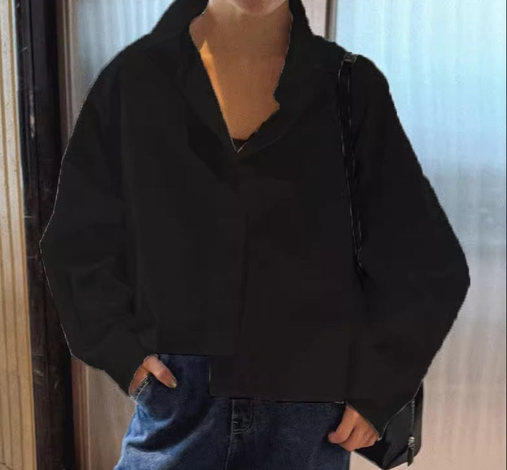 Damen Asymmetrische Cropped-Bluse aus Baumwoll-Popeline im Oversize-Schnitt Drune