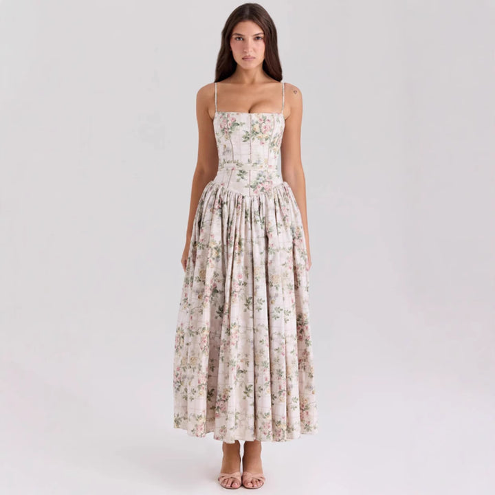 Damen nan tailliertes Maxikleid mit Korsettoberteil und feinen Spaghettiträgern Drune