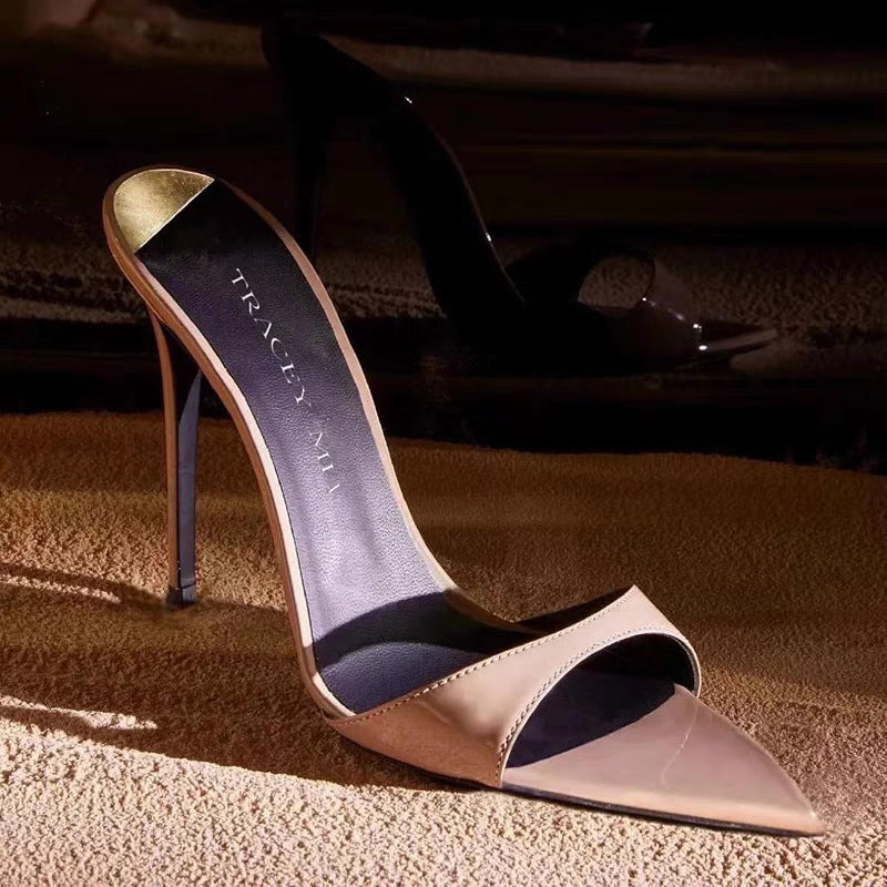 Damen Spitzer Zeh Offene Ferse Stilettos Drune