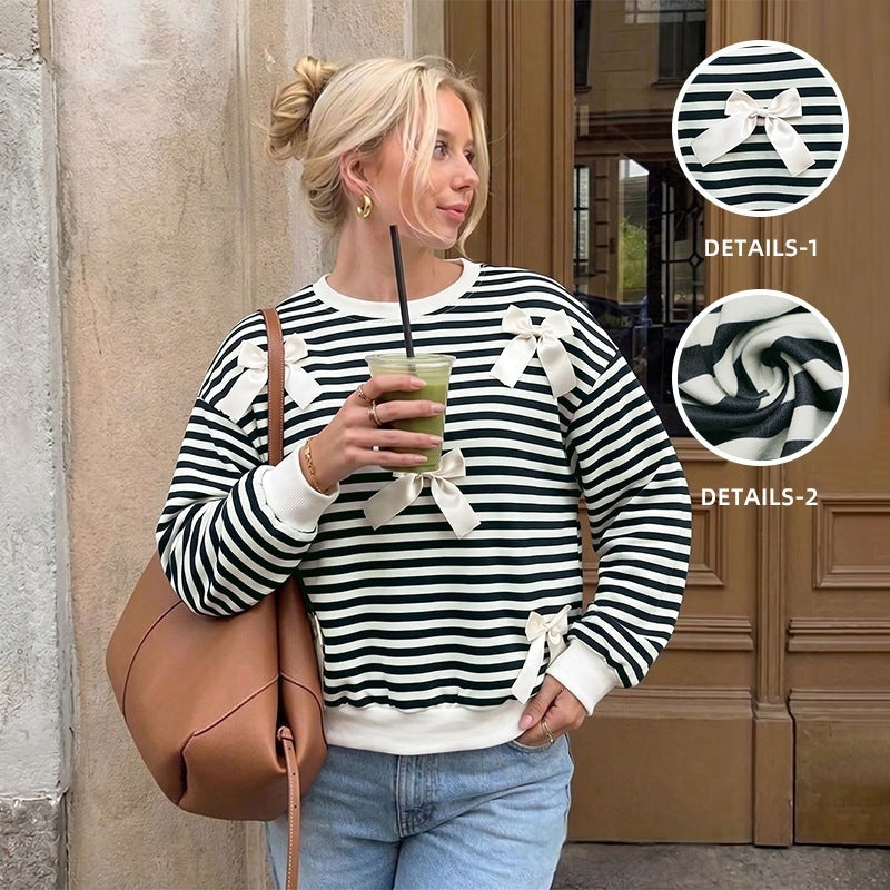 Damen Gestreifter Pullover mit Schleifendetails Drune